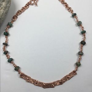 Rustic Riveted Unisex Copper Necklace, Chrysoccola